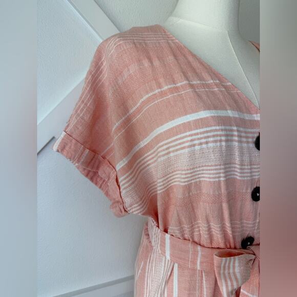 Carve Designs Short Sleeve V-Neck Linen Blend Dress Guava Stripe Size Small - Picture 4 of 10